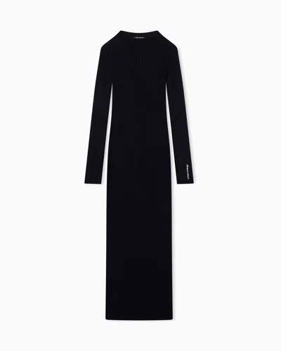 Armani Exchange Slim Fit Dress Knitted In Recycled Viscose In Black