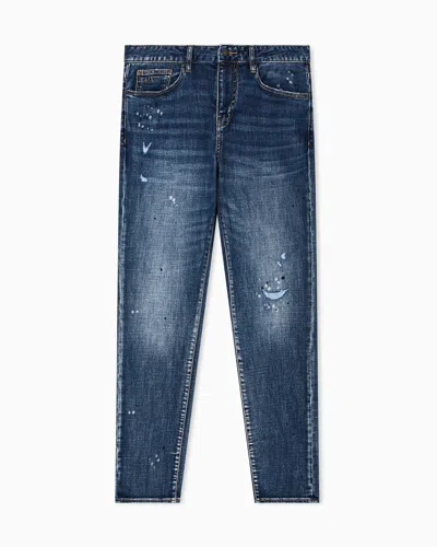 Armani Exchange Slim Fit Jeans In Denim Fleece In Blue