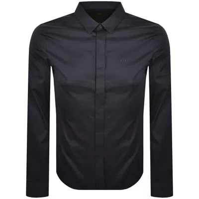 Armani Exchange Slim Fit Long Sleeved Shirt Navy In Black