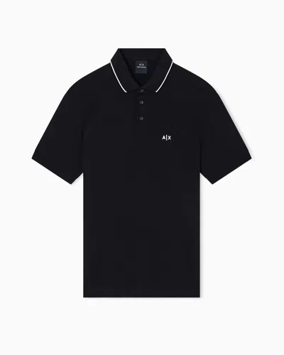 Armani Exchange Slim Fit Polo Shirt With Logo And Piping In Black