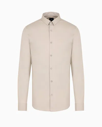 Armani Exchange Slim Fit Shirt In Stretch Cotton Poplin In Brown