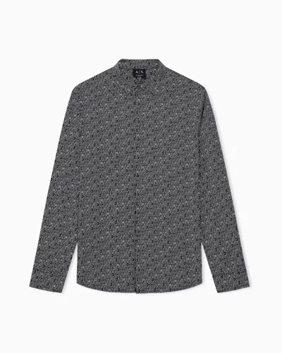 Armani Exchange Slim Fit Shirt In Stretch Cotton Poplin In Black