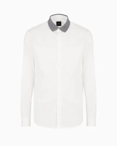 Armani Exchange Slim Fit Shirt In Stretch Cotton Poplin In White