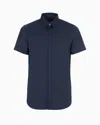 Armani Exchange Slim Fit Short Sleeve Shirt In Stretch Satin In Navy Blue