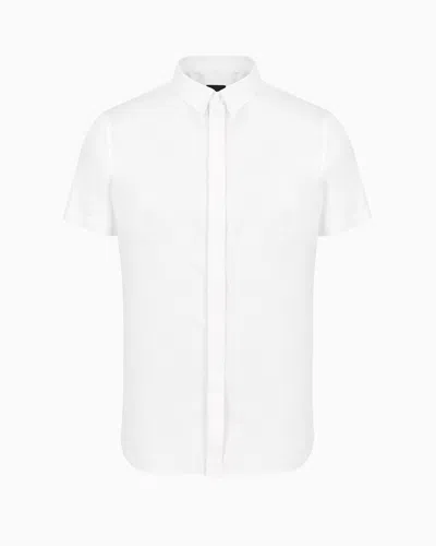 Armani Exchange Slim Fit Short Sleeve Shirt In Stretch Satin In White