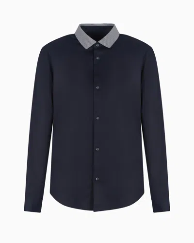 Armani Exchange Slim Fit Stretch Cotton Shirt With Contrasting Collar In Blue