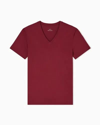 Armani Exchange Slim Fit T-shirt In Pima Cotton Jersey In Burgundy