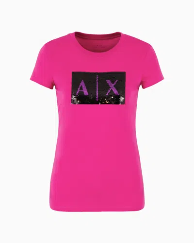 Armani Exchange Slim Fit T-shirt In Stretch Cotton Jersey In Fuchsia