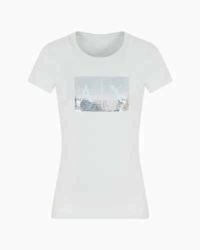 Armani Exchange Slim Fit T-shirt In Stretch Cotton Jersey In Light Blue