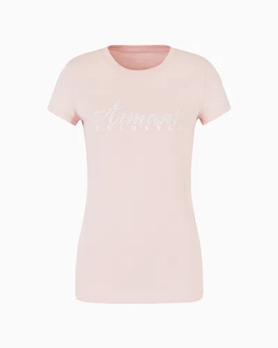 Armani Exchange Slim Fit T-shirt In Stretch Cotton Jersey In Pink