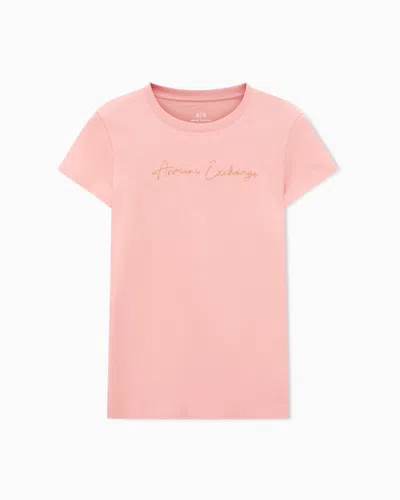 Armani Exchange Slim Fit T-shirt With Glitter Logo In Neutral