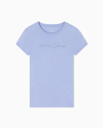 Armani Exchange Slim Fit T-shirt With Glitter Logo In Blue