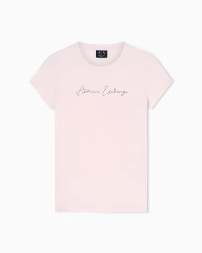 Armani Exchange Slim Fit T-shirt With Glitter Logo In Pink