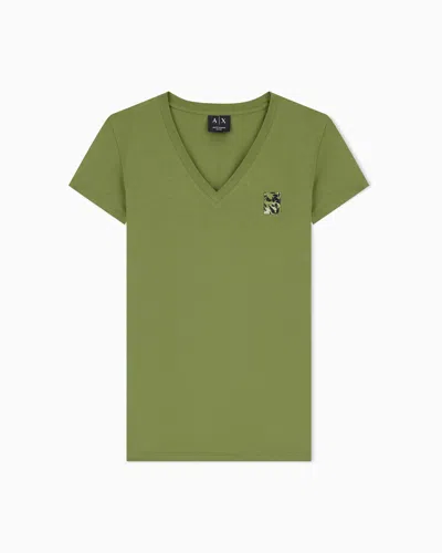 Armani Exchange Slim Fit T-shirt In Stretch Cotton Jersey In Green