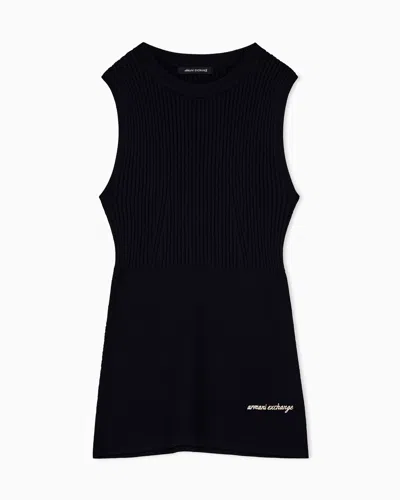 Armani Exchange Slim-fit Knit Top In Recycled Viscose Blend In Black