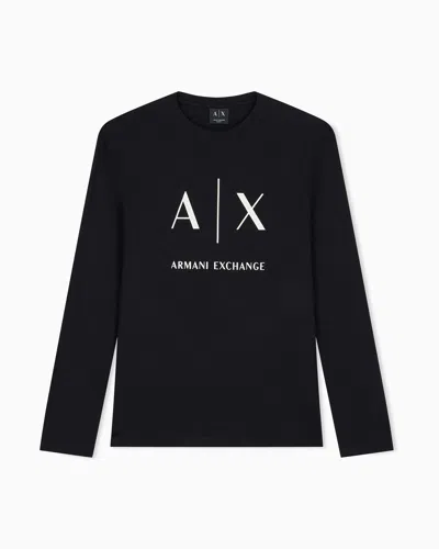 Armani Exchange Slim-fit Long-sleeve T-shirt In Cotton With Logo Essential In Black