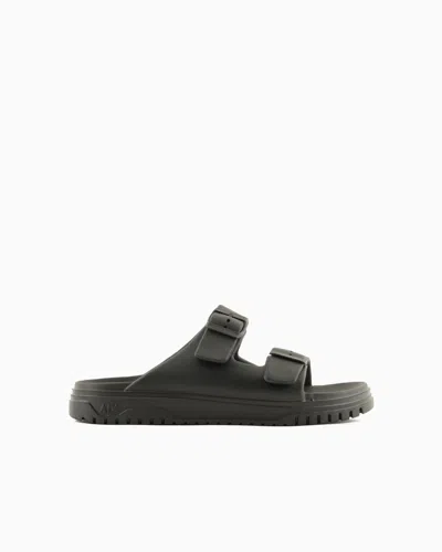 Armani Exchange Slippers With Two Rubber Buckles In Black