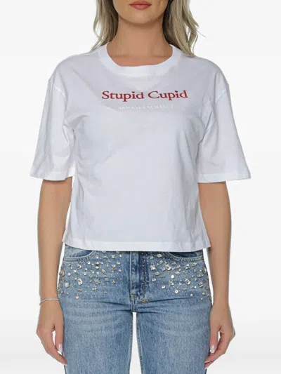 Armani Exchange Slogan-print Cropped T-shirt In White