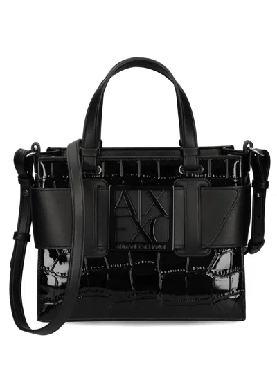 Armani Exchange Small Buckle-detail Tote Bag In Black
