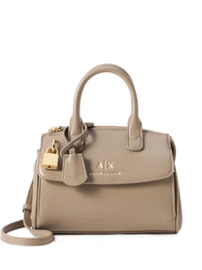 Armani Exchange Small Logo-plaque Padlock Tote Bag In Neutral