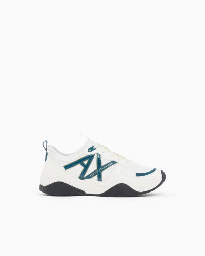 Armani Exchange Sneakers In Mesh With Patent And Microsuede Details In White