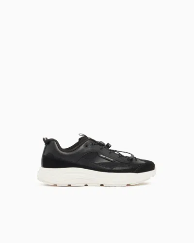 Armani Exchange Sneakers In Suede And Mesh With Rubber Sole In Black