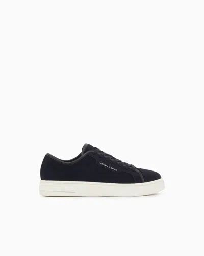 Armani Exchange Sneakers In Suede And Split Leather With A Rubber Sole In Blue