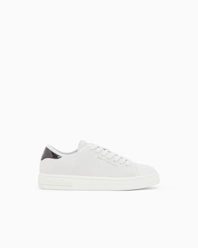 Armani Exchange Sneakers In Suede With Patent Inserts In White