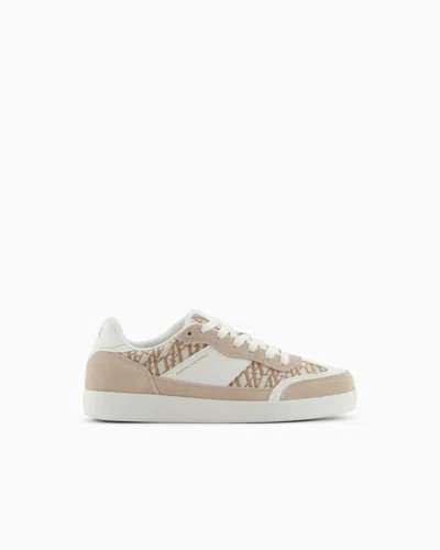 Armani Exchange Sneakers With Allover Logo Inserts In White