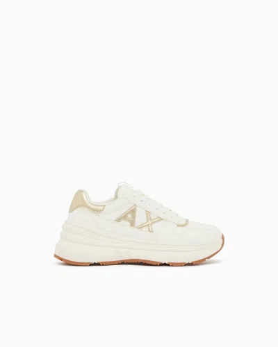 Armani Exchange Sneakers With Metallic Details And Rubber Sole In White