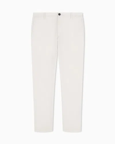 Armani Exchange Straight-leg Chinos In Stretch Cotton Satin Essential In White