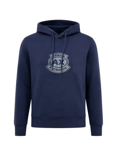 Armani Exchange Stretch Cotton Blend Hooded Sweatshirt In Blue