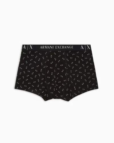 Armani Exchange Stretch Cotton Boxer Shorts With Quilted Logo In Black