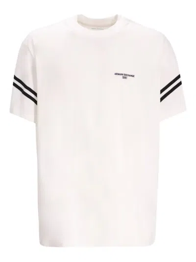 Armani Exchange Stripe-detail Cotton T-shirt In White