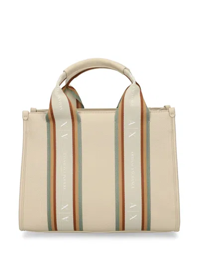 Armani Exchange Stripe-detail Tote Bag In Beige