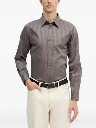 Armani Exchange Striped Buttoned Shirt In Brown