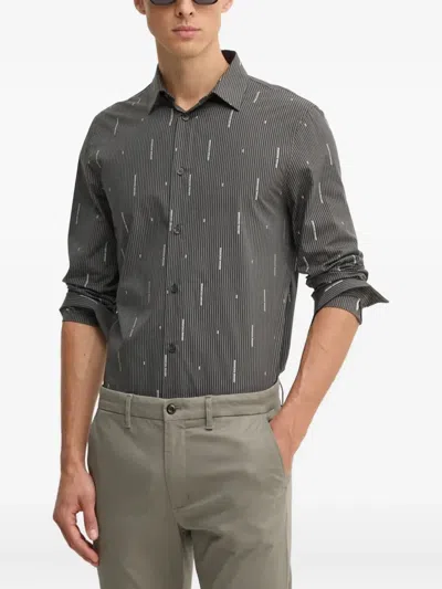 Armani Exchange Striped Buttoned Shirt In Gray
