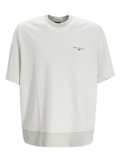 Armani Exchange Striped-pattern Logo-print T-shirt In Gray