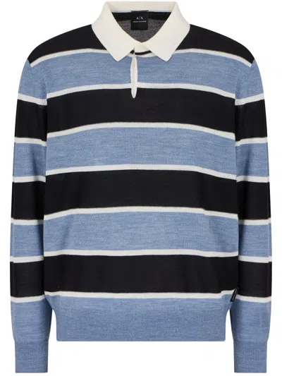 Armani Exchange Striped Polo Shirt In Blue