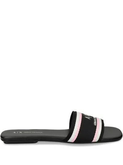 Armani Exchange Striped Slides In Black