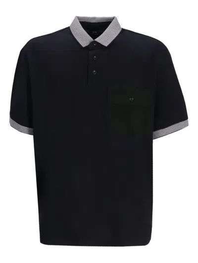 Armani Exchange Striped-trim Polo Shirt In Blue