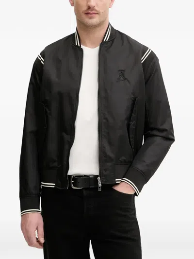Armani Exchange Striped-trim Zip-up Jacket In Black