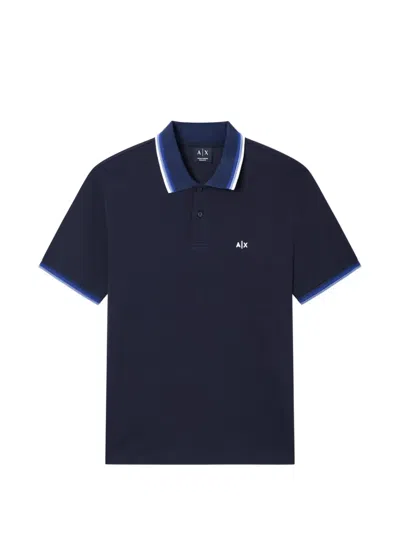 Armani Exchange Striped-collar Logo-detail Polo Shirt In Blue