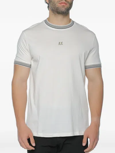 Armani Exchange Striped-trim Logo-print T-shirt In White