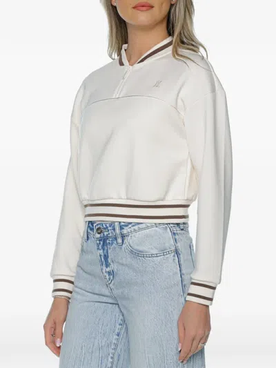 Armani Exchange Striped-trim Quarter-zip Sweatshirt In White