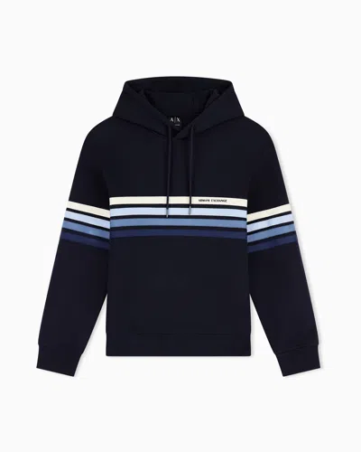 Armani Exchange Structured Hoodie In Technical Stretch Cotton In Blue