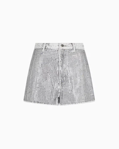 Armani Exchange Studded Denim Shorts In Gray