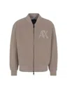 Armani Exchange Stylish Bomber Jacket With Front Sewn Logo And Snap Button Closure In Brown