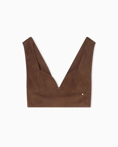 Armani Exchange Suede Leather Top With Zip In Brown