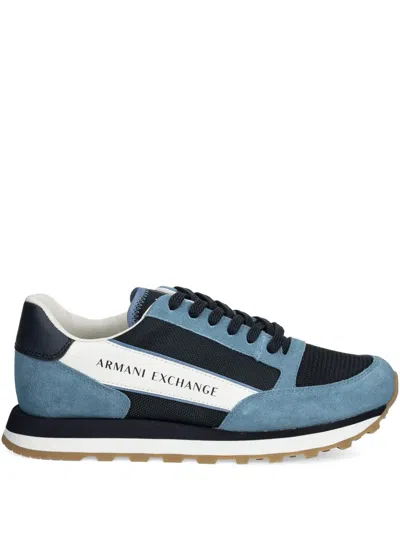 Armani Exchange Suede-panelled Sneakers In Blue